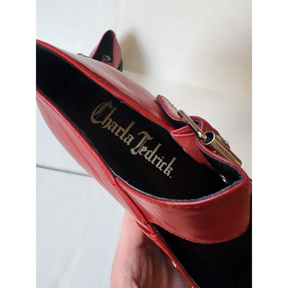 Charla Tedrick Platform Mary Janes Womens Size 6 Red Studded‎ Faux Leather Shoes